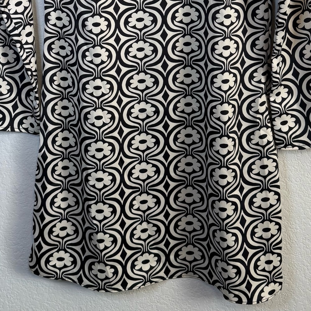 Mango Black Floral Printed Long Sleeve Funky Psychedelic Print Mini Dress Size 4 - Picture 5 of 13